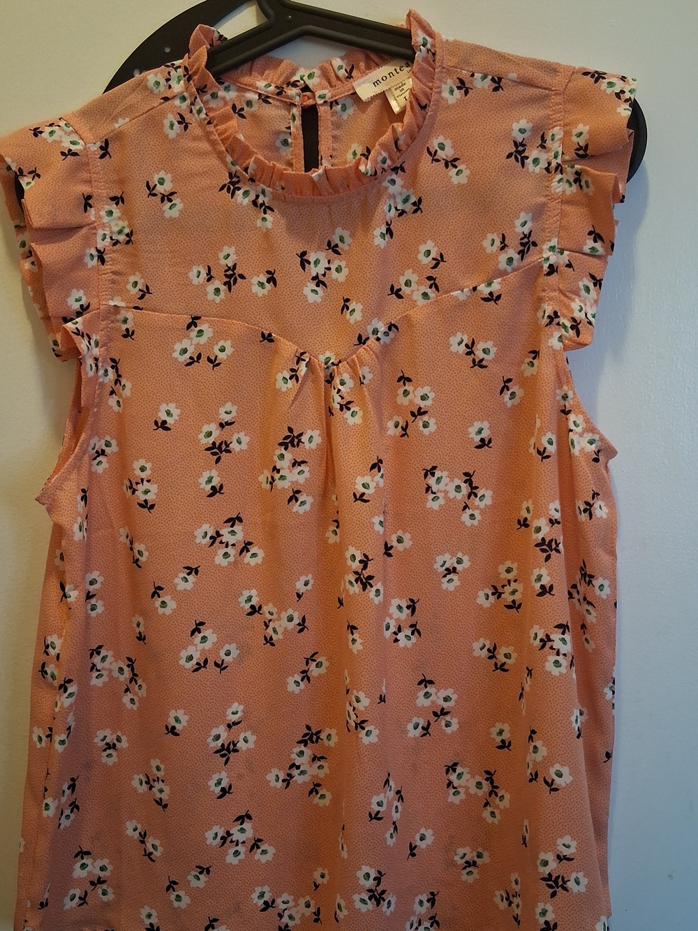 Monteau Coral Peach Floral Ruffle Top